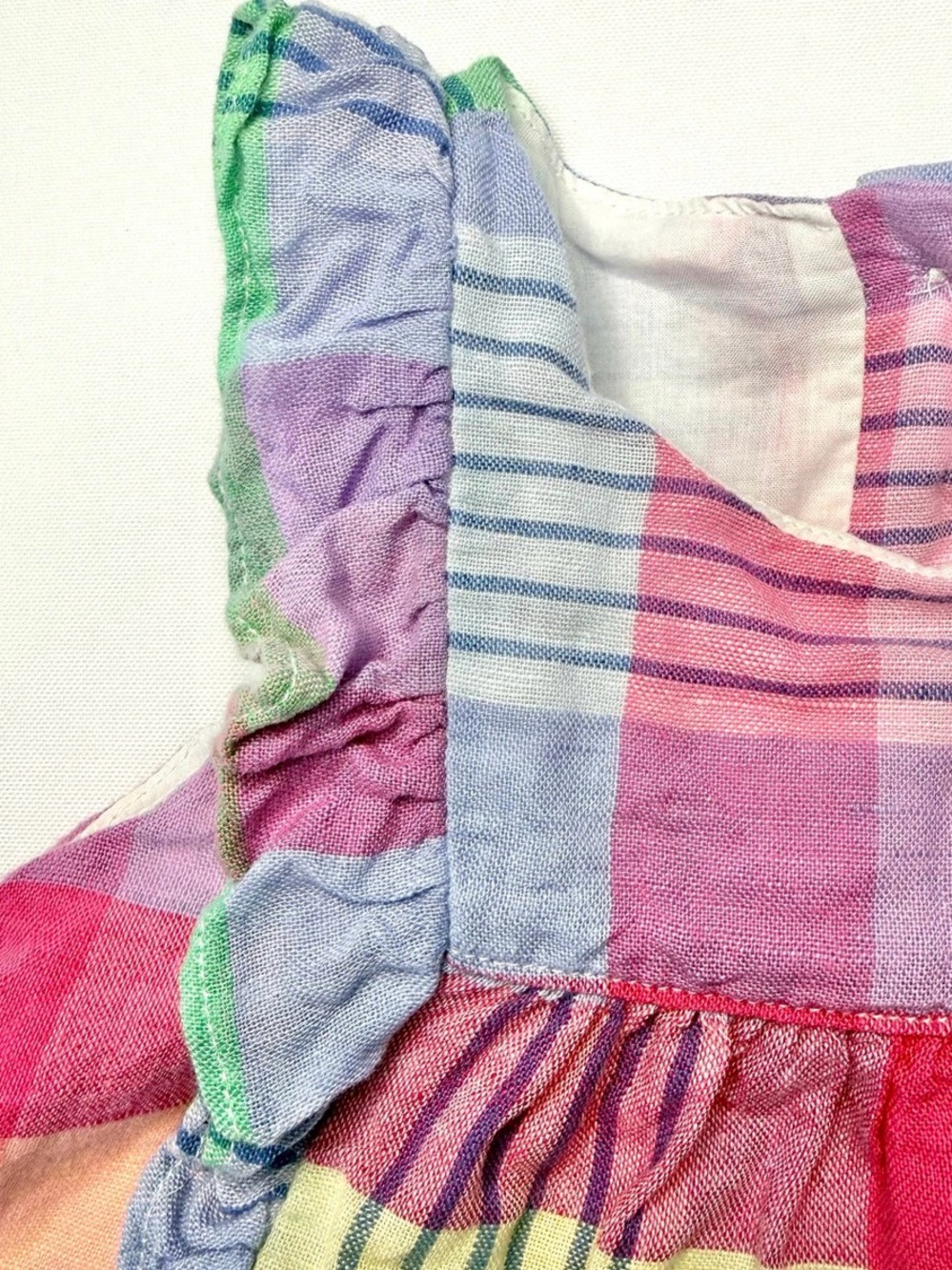 BABY GAP Dress Ruffle Sleeve Plaid A-Line Pink Purple Blue Yellow 12-18 Months - Picture 3 of 5